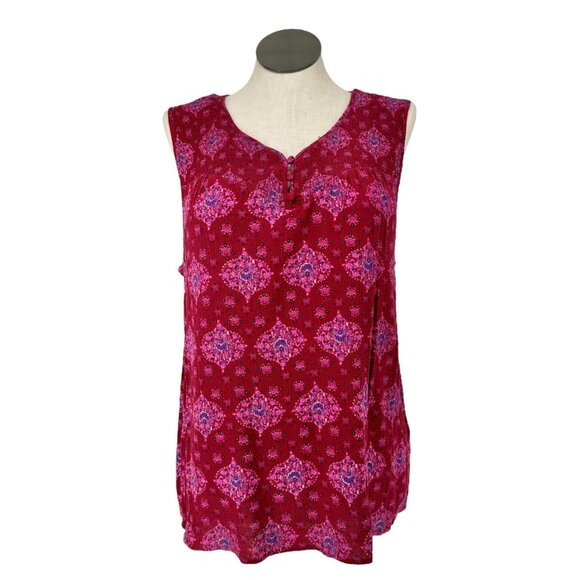 Magnolia Grace Top Womens 2X Sleeveless Floral Print Red Pink Rayon - Picture 1 of 8
